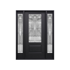 Energy-Efficient Modern Fiberglass French Design Entrance Door with Sidelights Noise-Reducing for Peaceful Exterior Entry Homes