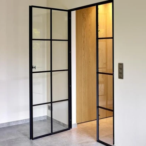 China Factory Wholesale Interior Glass Room Door Entry Front Doors Black Steel Frame
