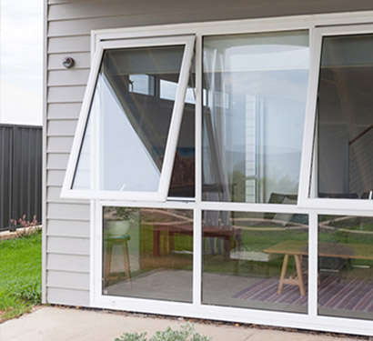 White Picture Window with Aluminum Awning Window Unit