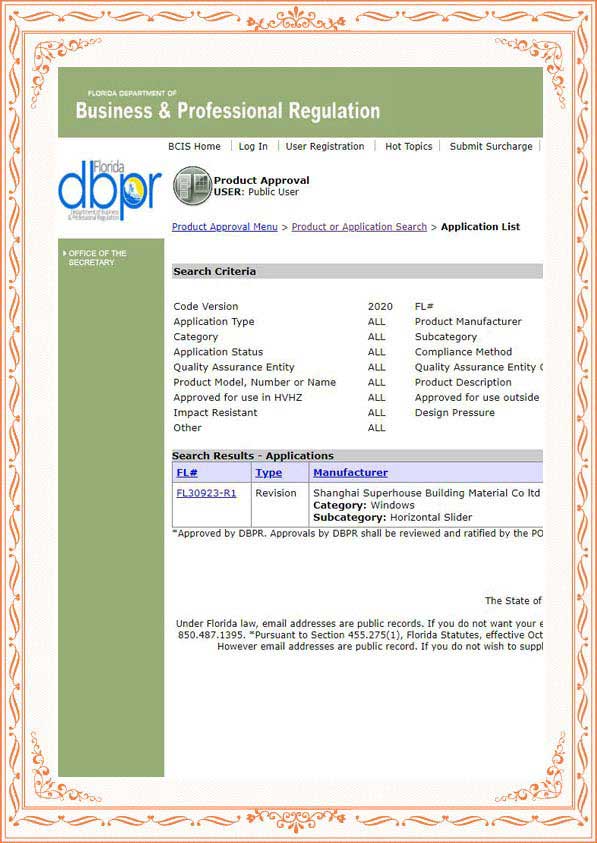 Florida Hurricane Product Approval Certificate