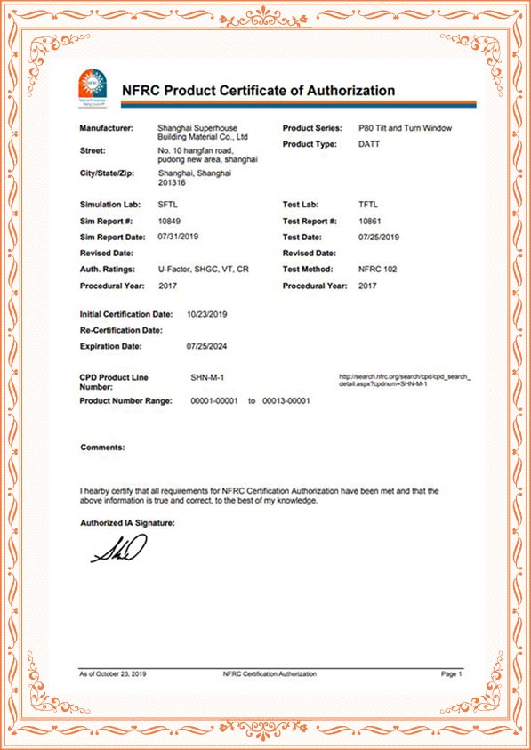 NFRC Thermal Performance Certification