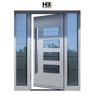 American Modern House Front Main Entrance 4 Glass Panel Inserted Insulated Metal Stainless Steel Exterior Door