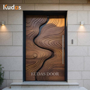 Modern Carved Wooden Front Door Organic Wave Design