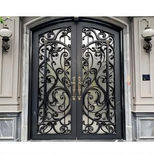 XIYATECH Modern Main Entry House Black Door Security Wrought Iron Door Anti-Theft Home Arched Double Entrance Doors