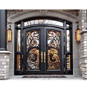 XIYATECH Factory Price Classical Design Customized Exterior Iron Door Grill Design Wrought Iron Front Entry Doors For Houses