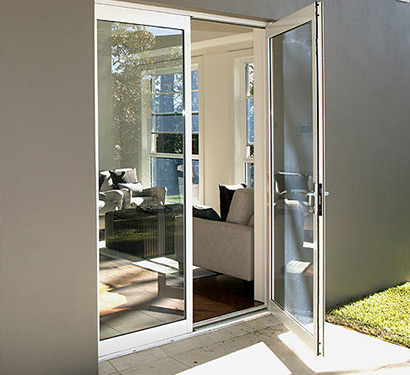 White aluminum frame French doors for living room